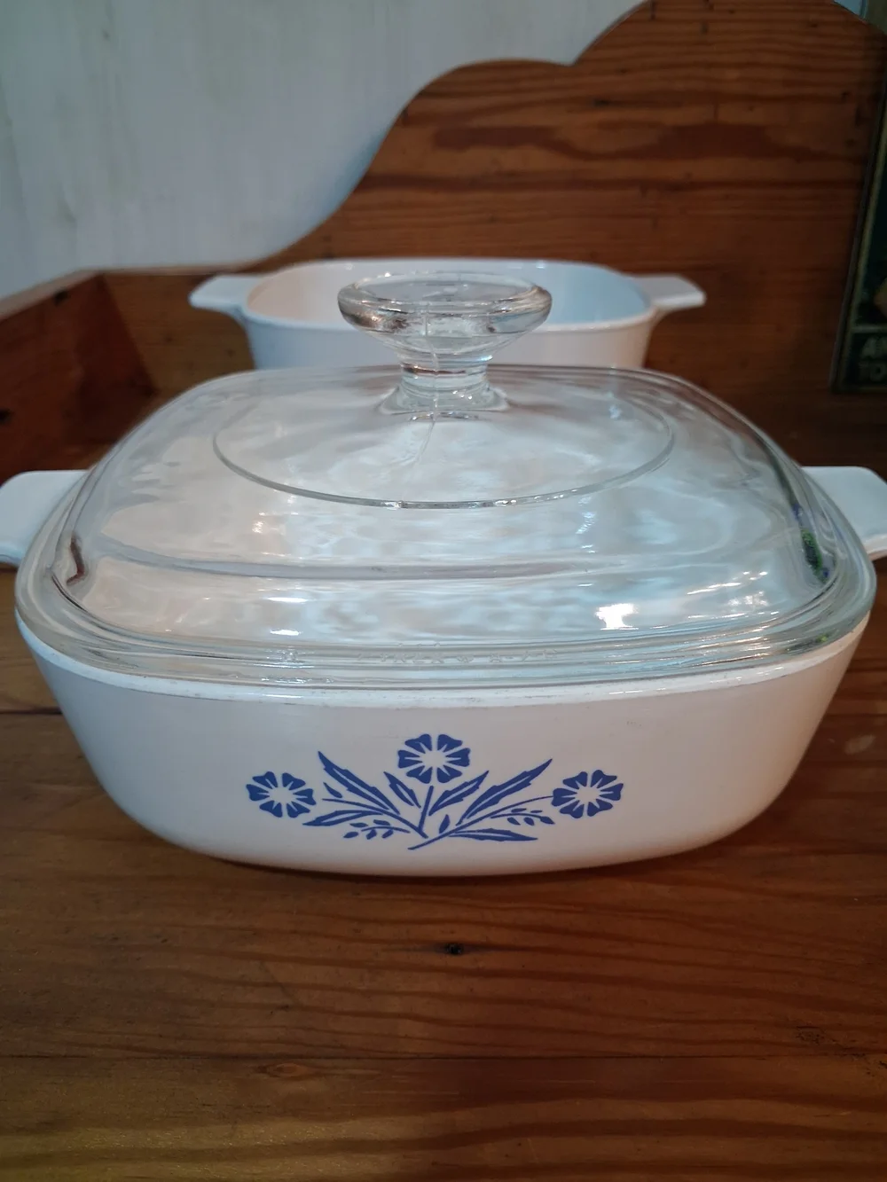Corningware White Casserole Dishes with Blue Cornflower and Glass Lid